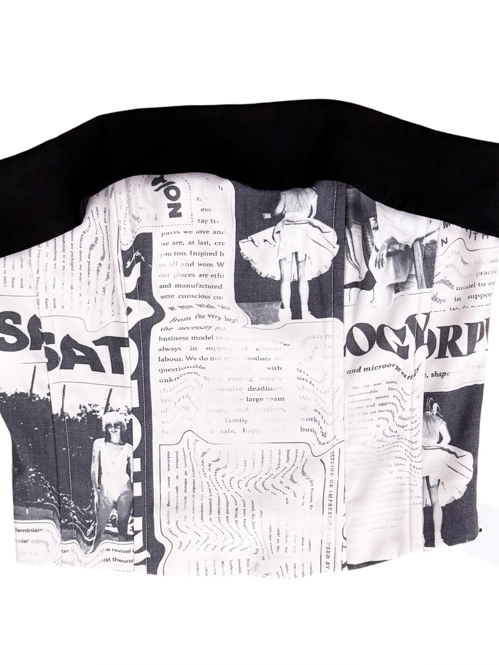 With Jean Off White Black Carla Read All About It Newspaper Corset Top XS NWOT